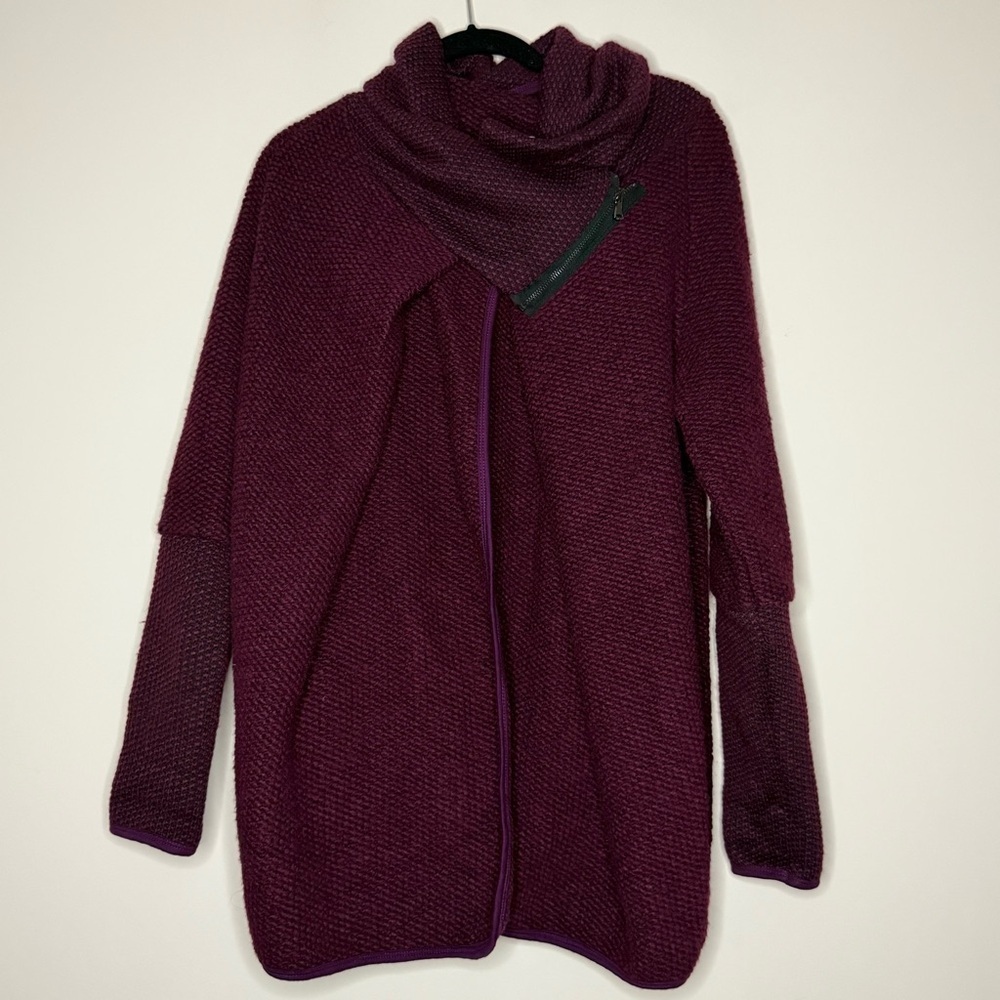 COLORINE PARIS Lagenlook Wool Blend Asymmetrical Cozy Purple Knit Cardigan Coat